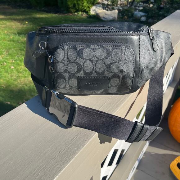 COACH League Belt Bag In Signature Print, Black Leather, Unisex - Picture 12 of 14